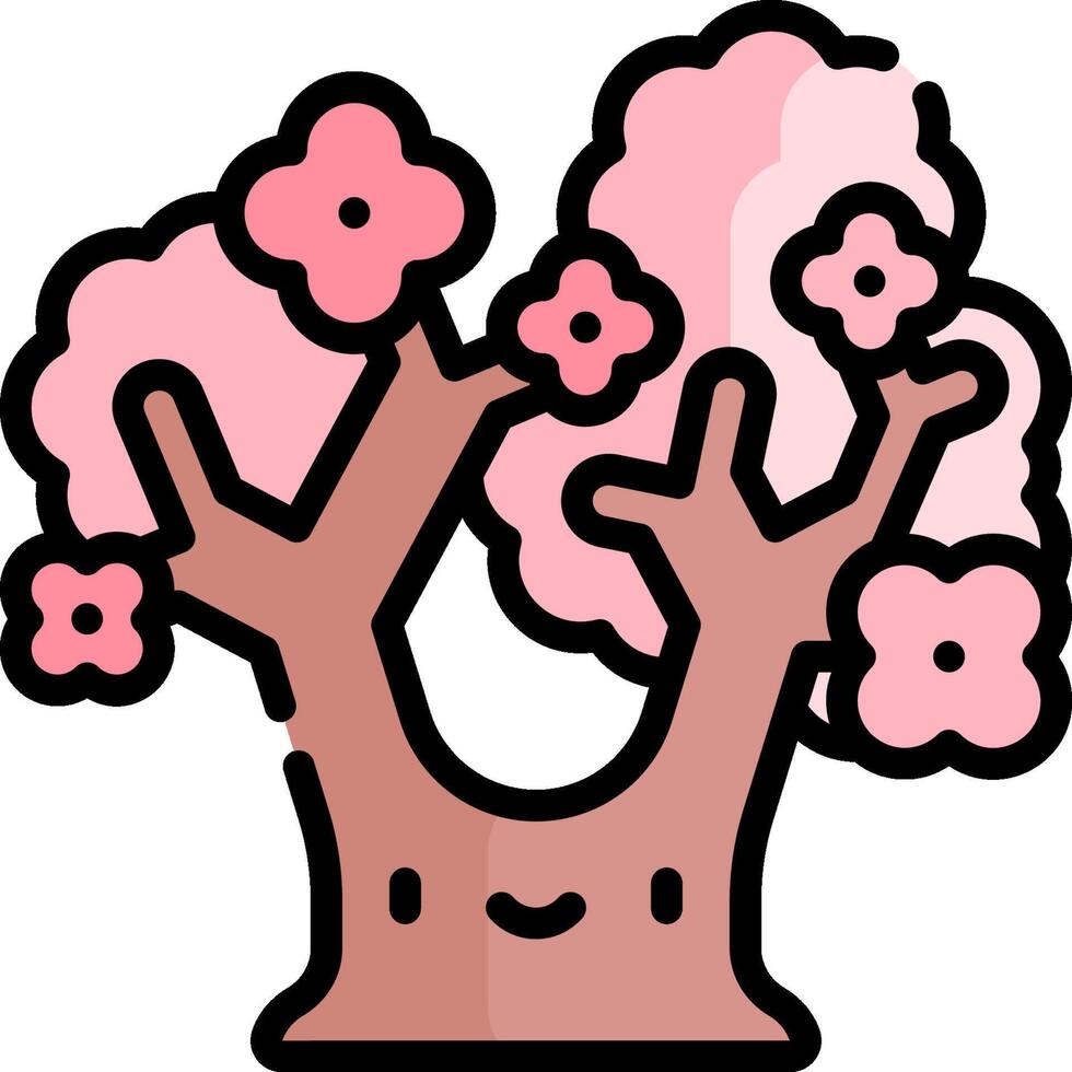 A cartoon tree with pink flowers and a smile vector