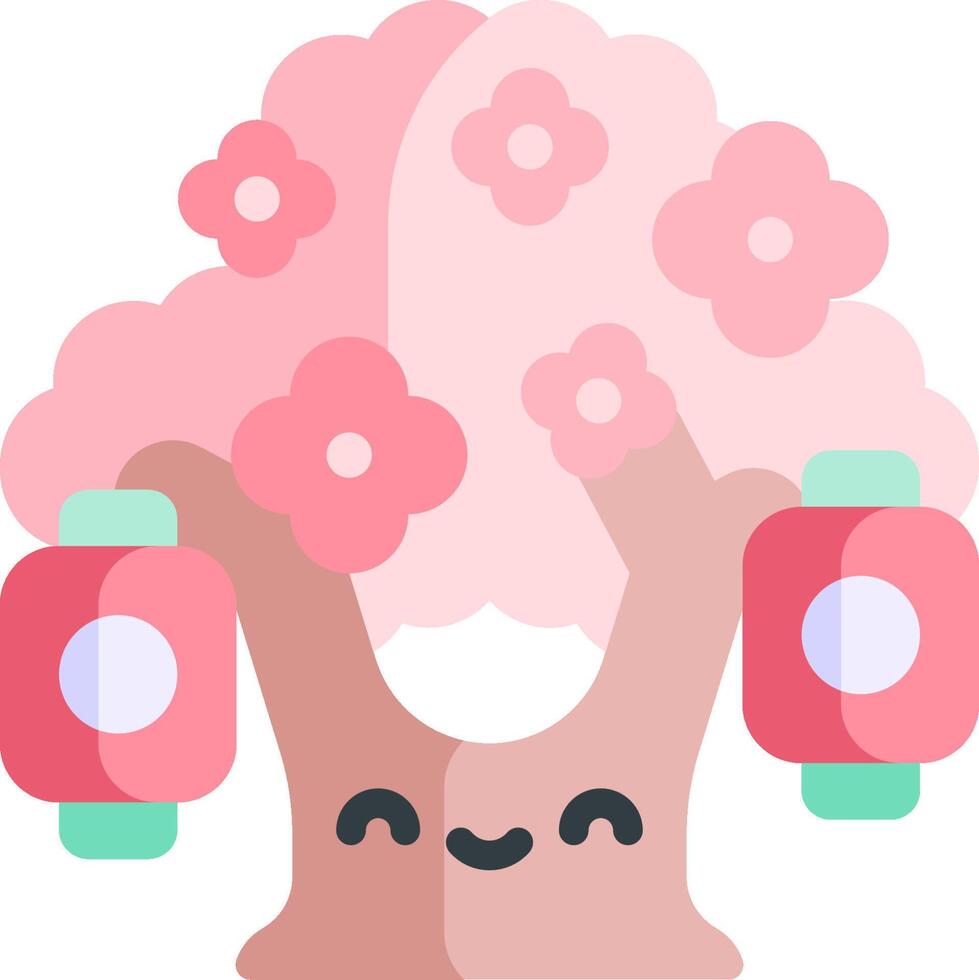 A cartoon tree with pink flowers and a smiley face vector