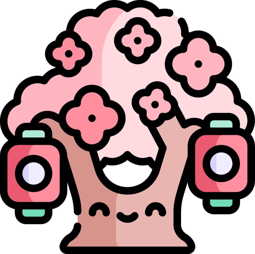 A cartoon tree with pink flowers and a pink camera vector