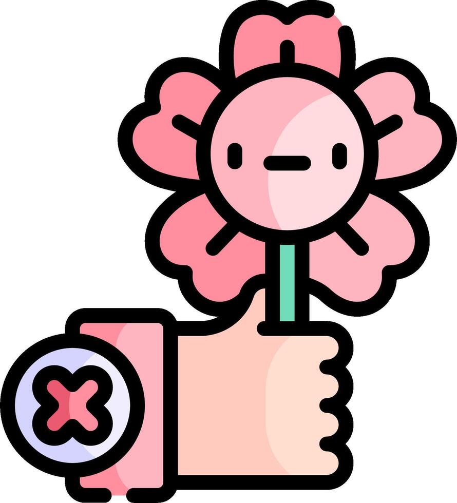 A hand holding a pink flower with a thumbs up vector