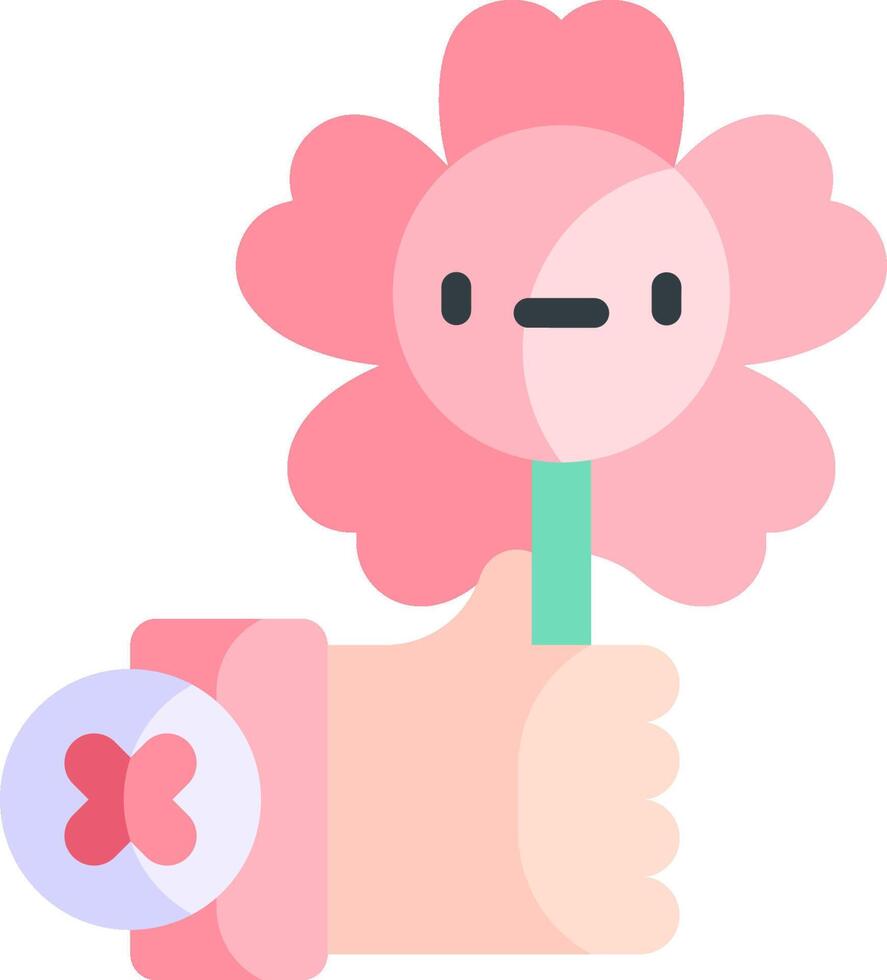 A hand holding a pink flower with a heart on it vector