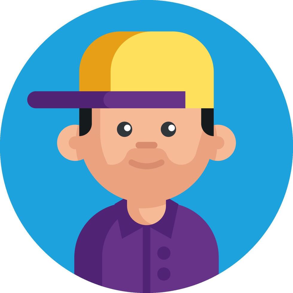 A cartoon man wearing a hat and purple shirt vector