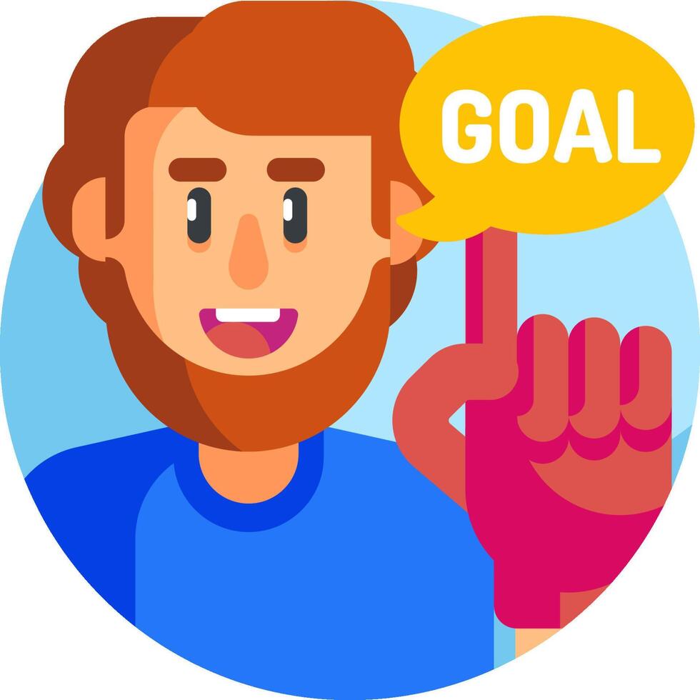 A man with a beard and a finger pointing to a goal vector