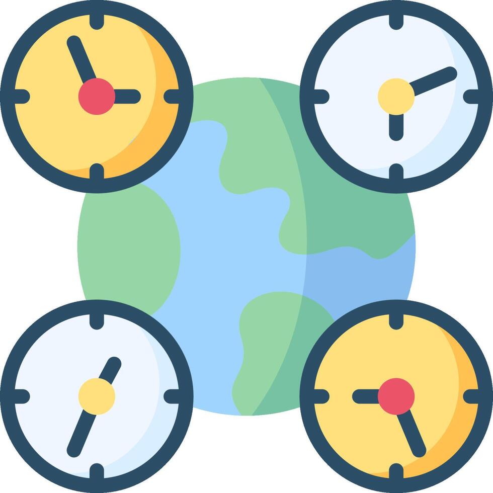 Four clocks are arranged around the earth vector