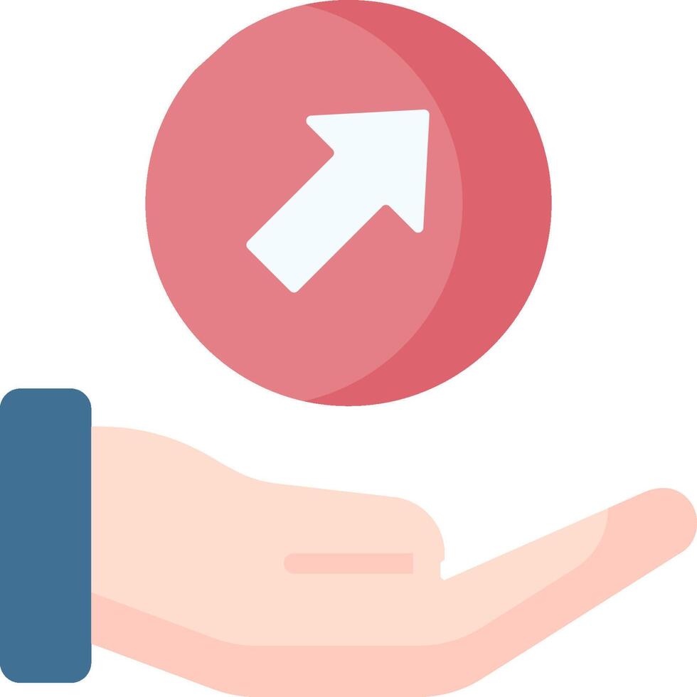 A hand holding a red button with an arrow pointing up vector