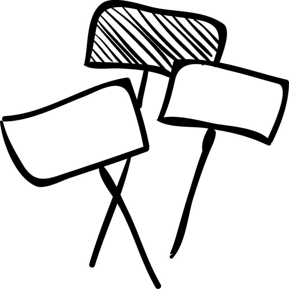 A black and white drawing of three signs vector