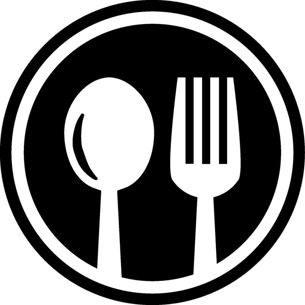 A black and white logo of a fork and spoon vector