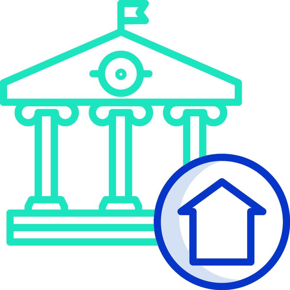 A house with a building and a blue circle vector