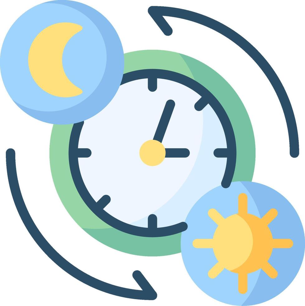 A clock and sun are surrounded by arrows vector