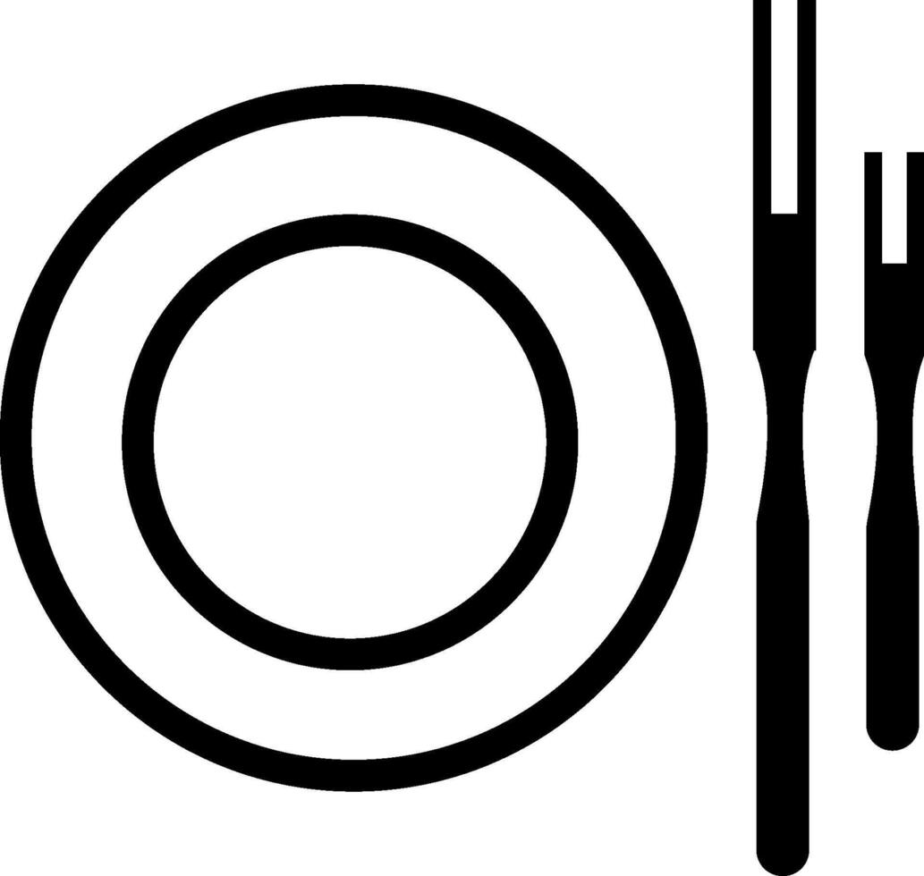 A black and white plate with fork and knife vector