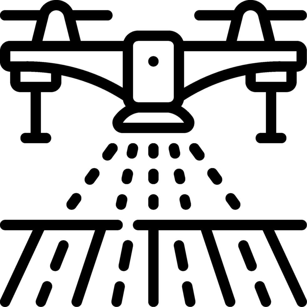 A black and white illustration of a drone spraying water vector