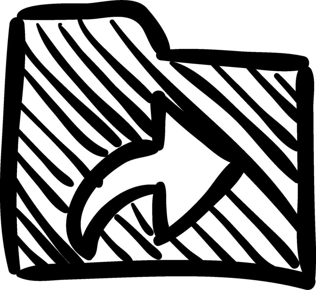 A black and white drawing of a folder with an arrow vector