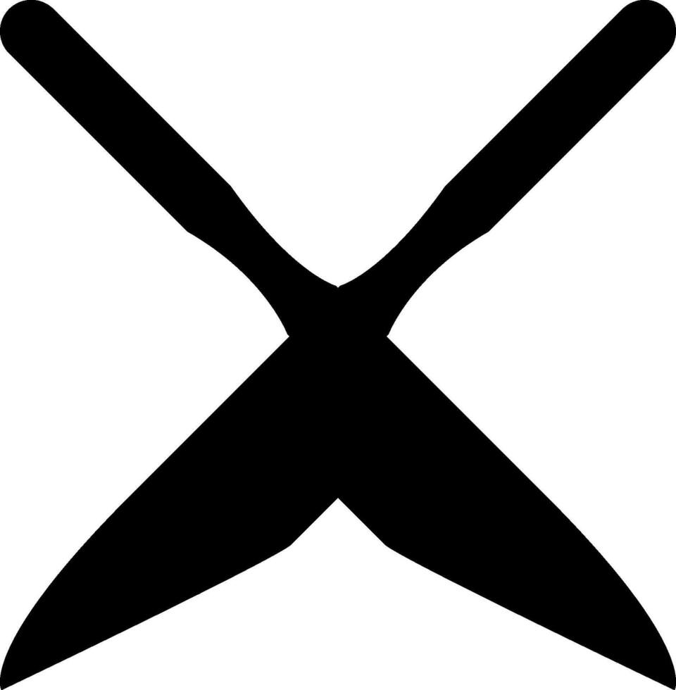 A black and white image of two crossed knives vector