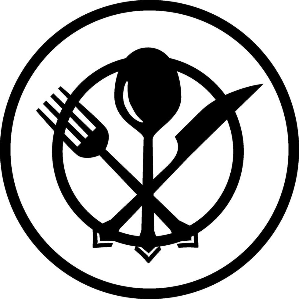 A black and white logo of a fork and knife vector