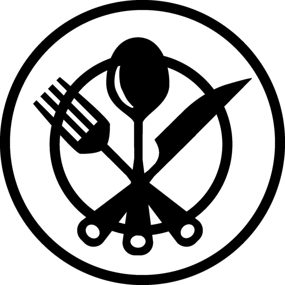 A black and white logo of a fork and knife vector