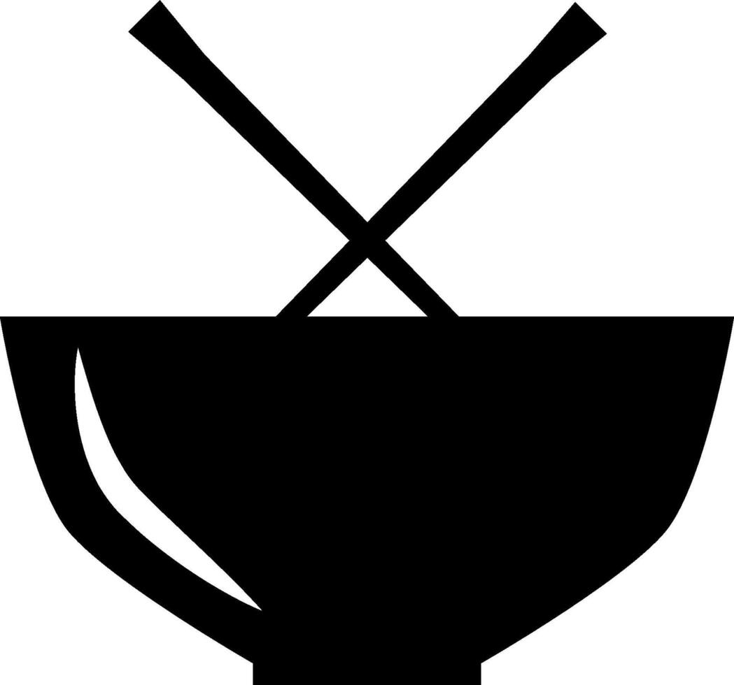 A black and white illustration of a bowl with chopsticks vector