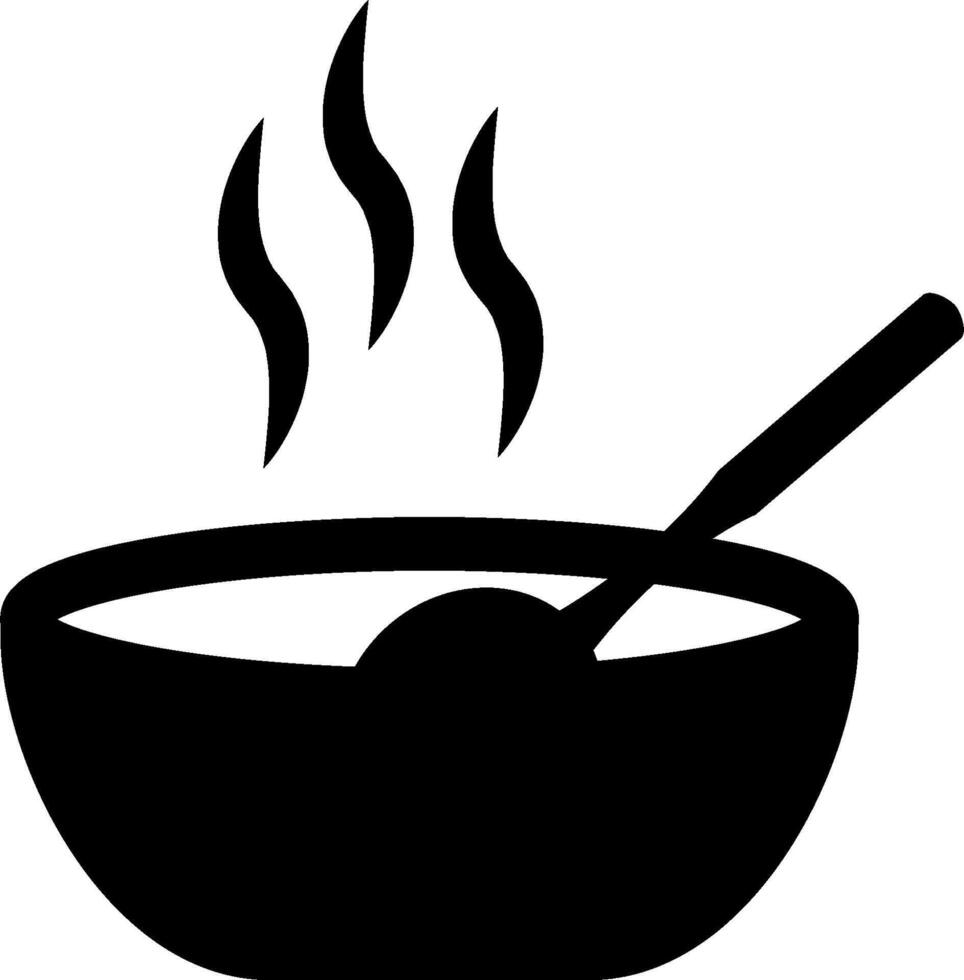 A black and white illustration of a bowl with a spoon vector