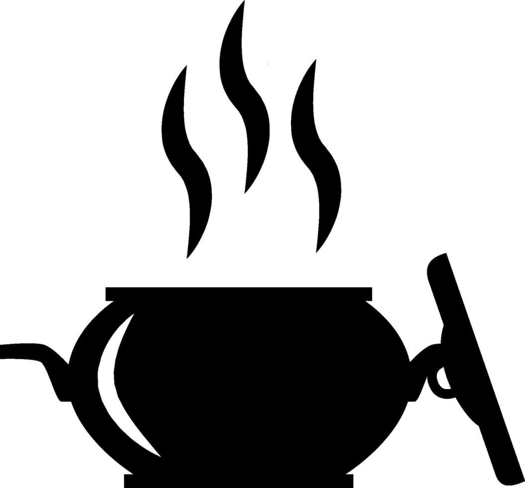 A black and white illustration of a pot with a pot of boiling water vector