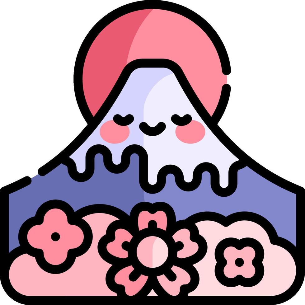 A cartoon mountain with flowers and a pink moon vector