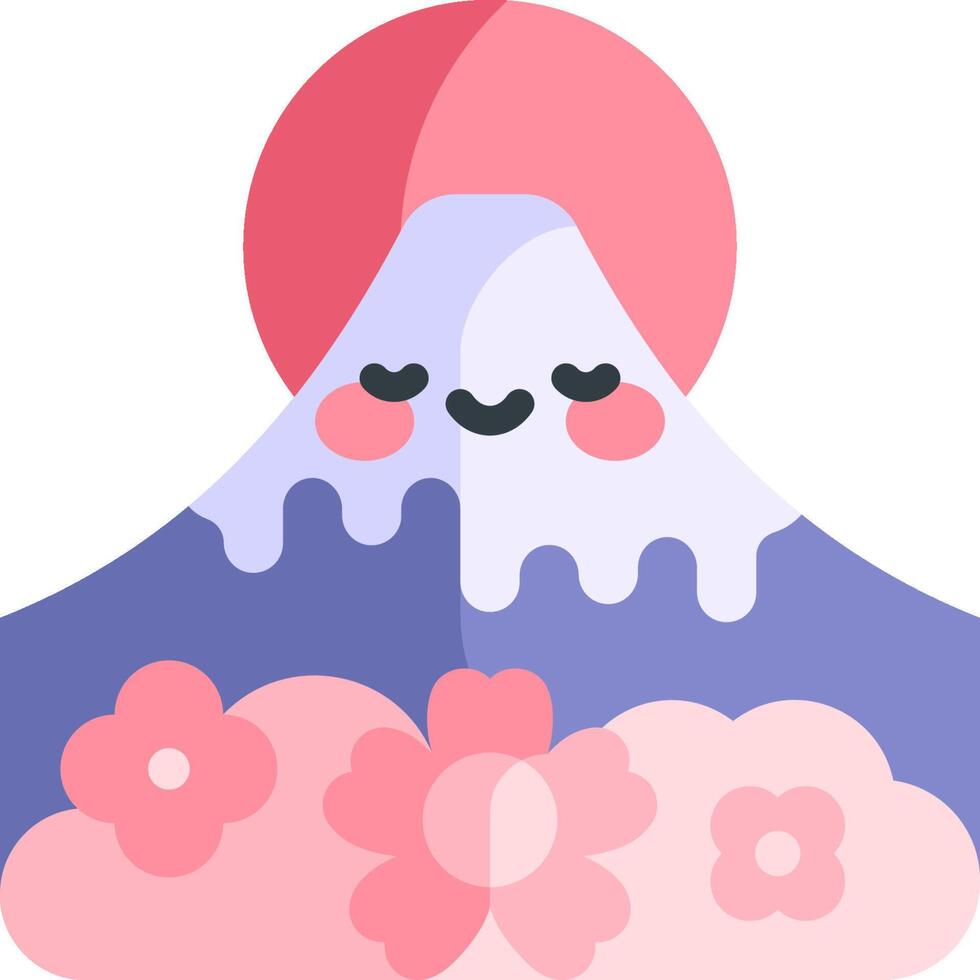 A cartoon mountain with a smiley face and flowers vector