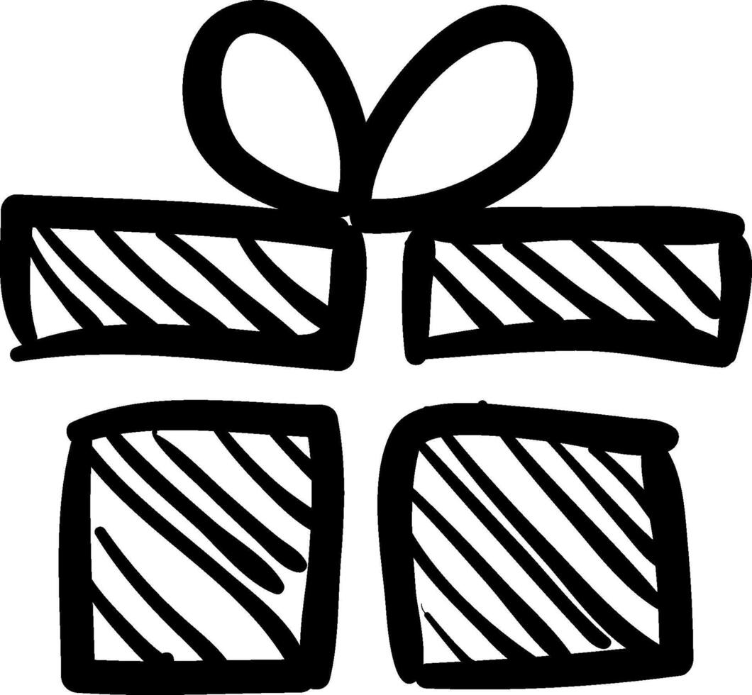 A black and white drawing of a gift box vector