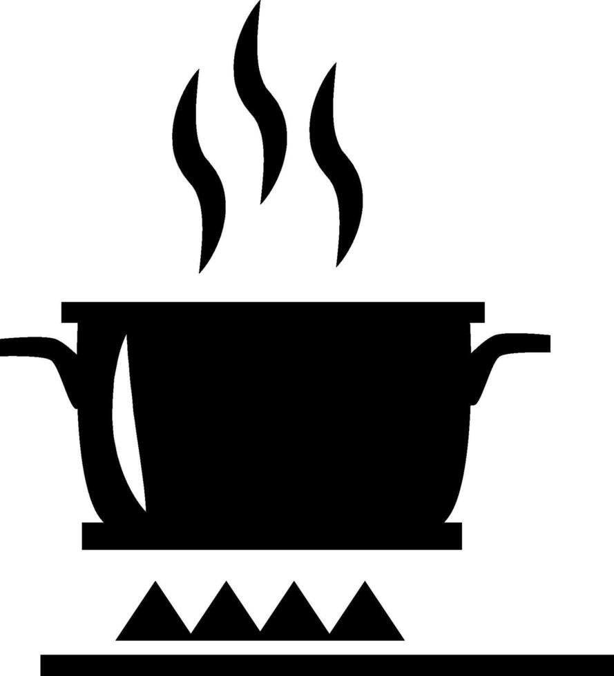 A black and white illustration of a pot with a flame vector