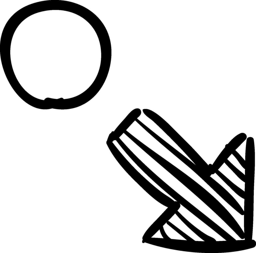 A black and white drawing of a circle and an arrow vector