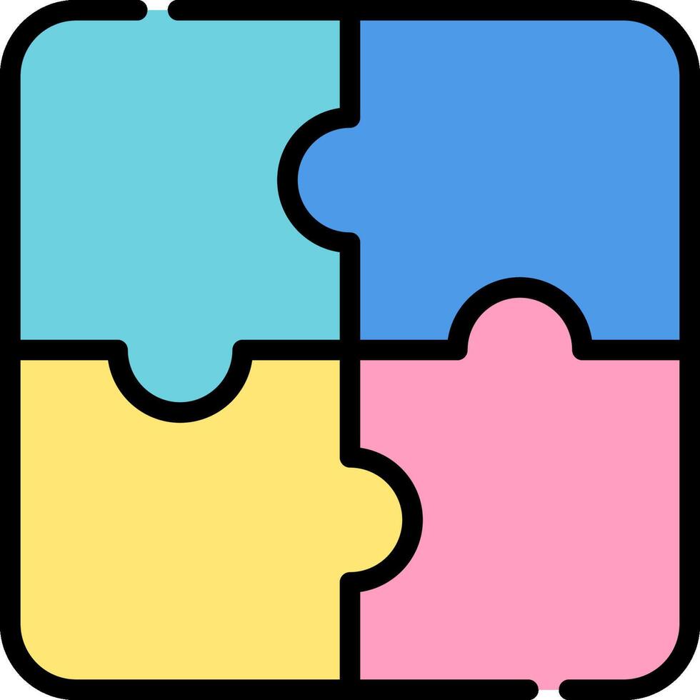 A puzzle piece with four pieces in different colors vector
