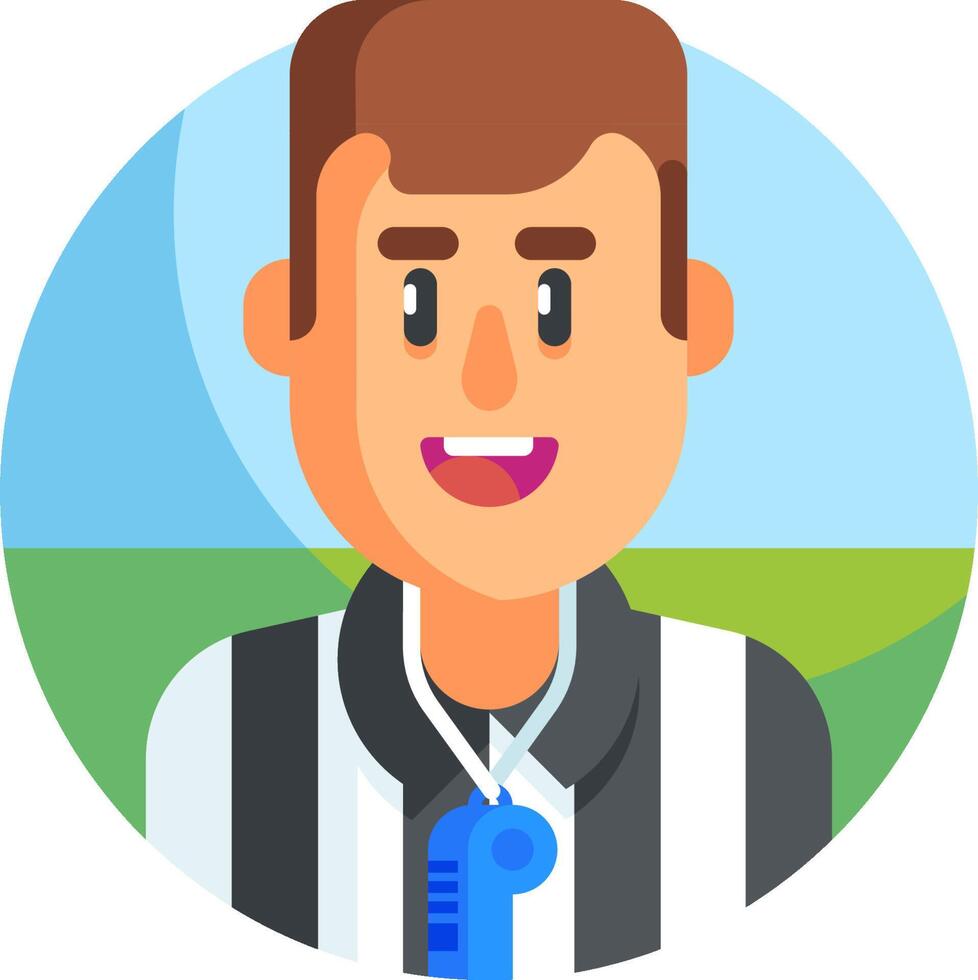 A cartoon man with a referee's badge on his chest vector