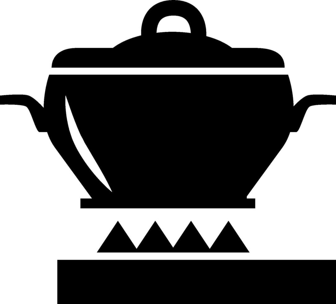 A black and white image of a pot on a stove vector