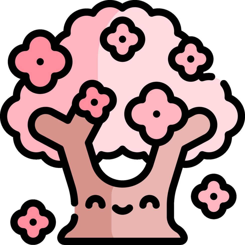 A cartoon tree with pink flowers and a smile vector