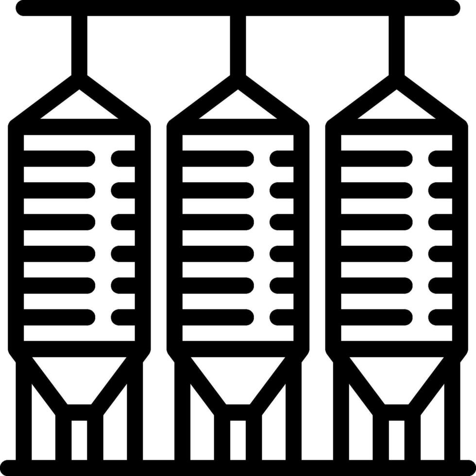 A black and white illustration of three large containers vector