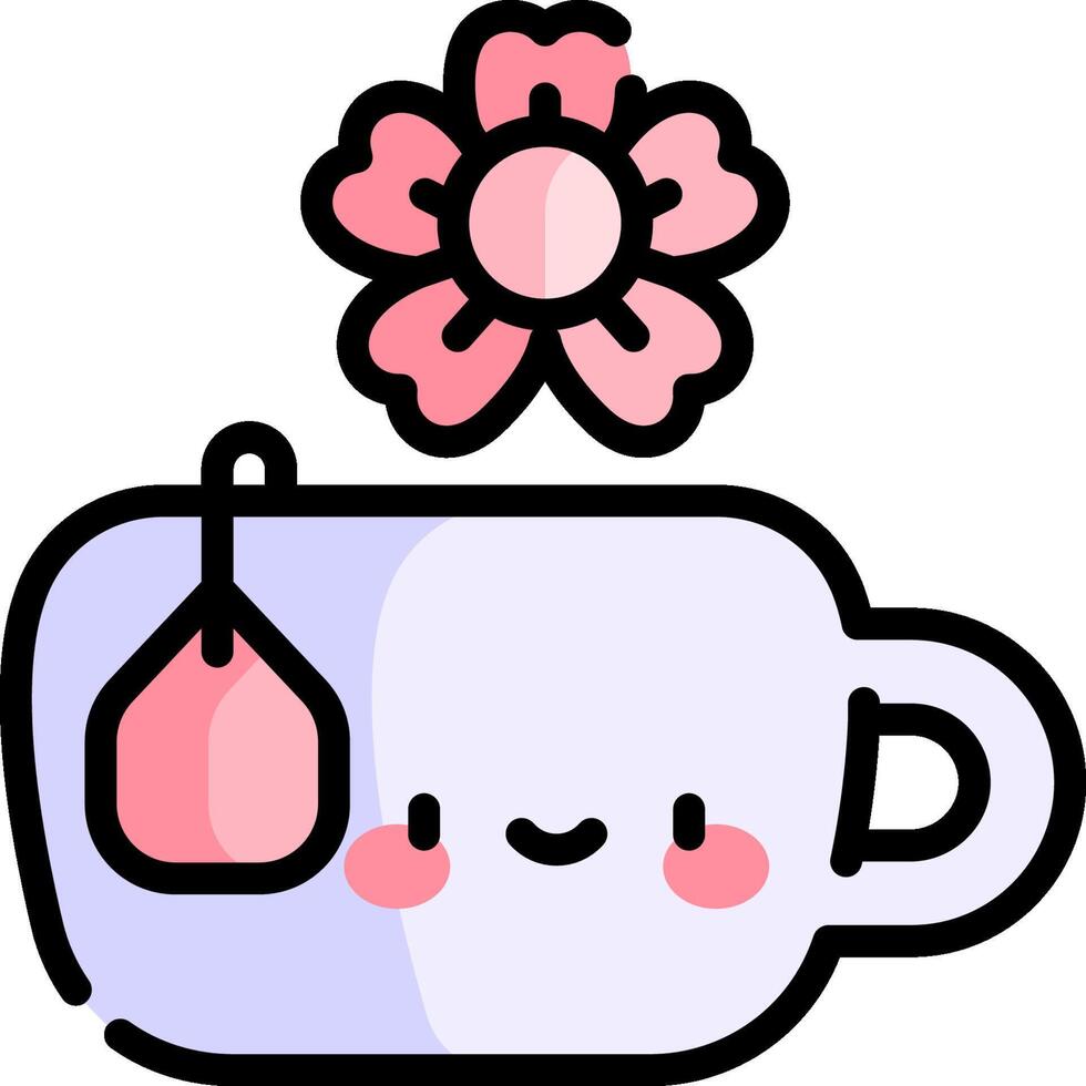 A cup with a pink flower and a tea bag vector