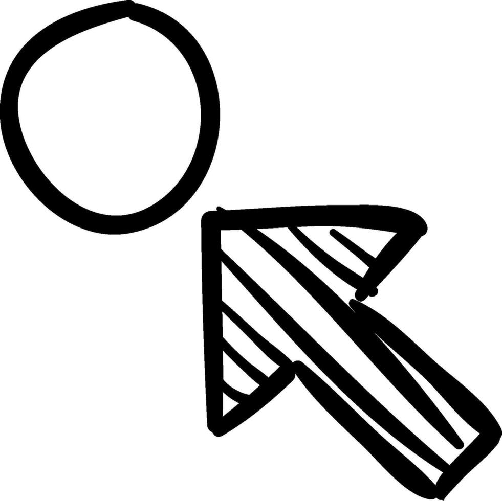 A black and white drawing of a person pointing to an arrow vector