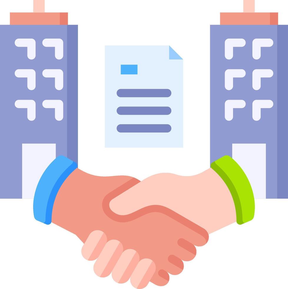 Two people shaking hands with a document in front of them vector