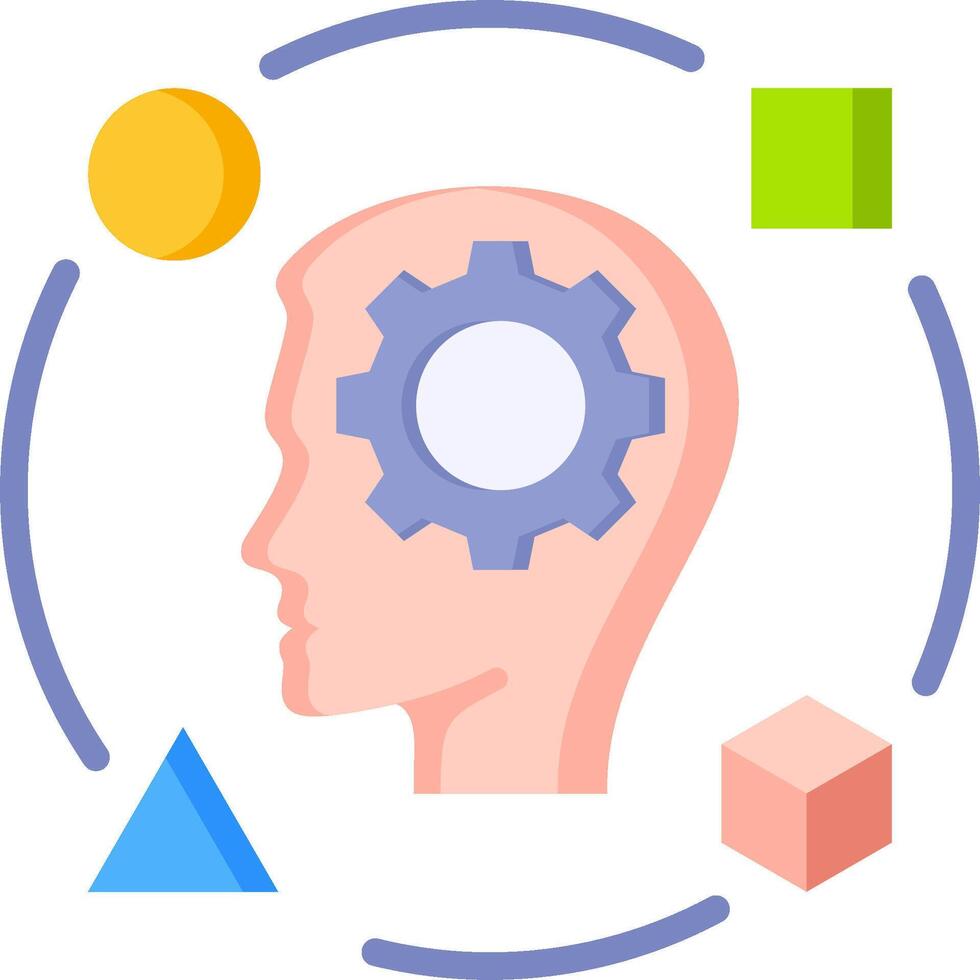 A person's head with gears and other shapes around it vector