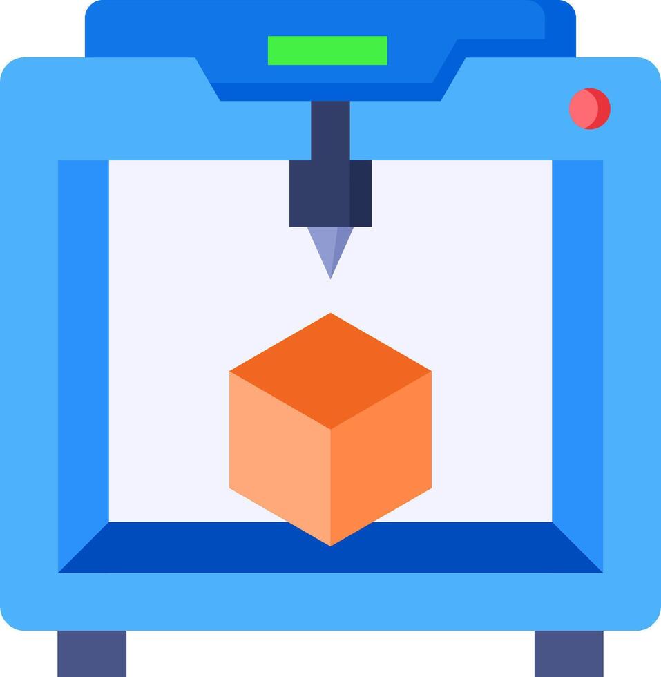A 3d printer with an orange cube on top vector
