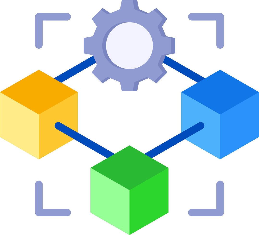 A gear and a cube with a gear on top vector