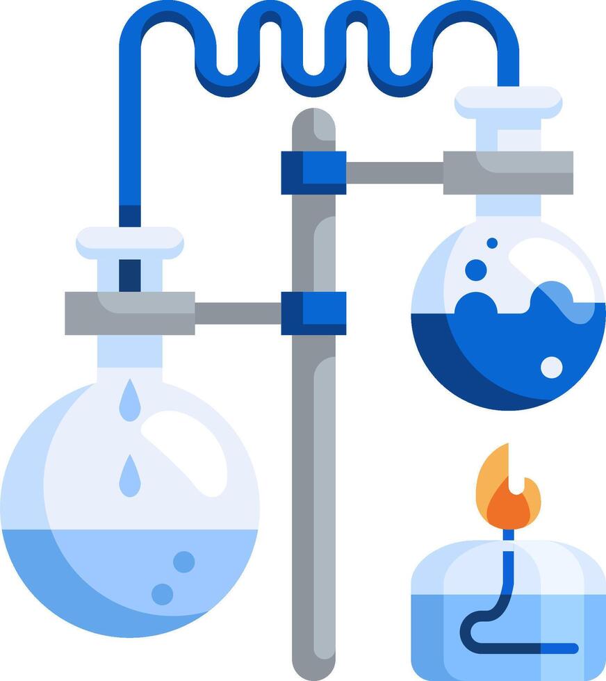 A flat illustration of a laboratory with two beakers and a flame vector