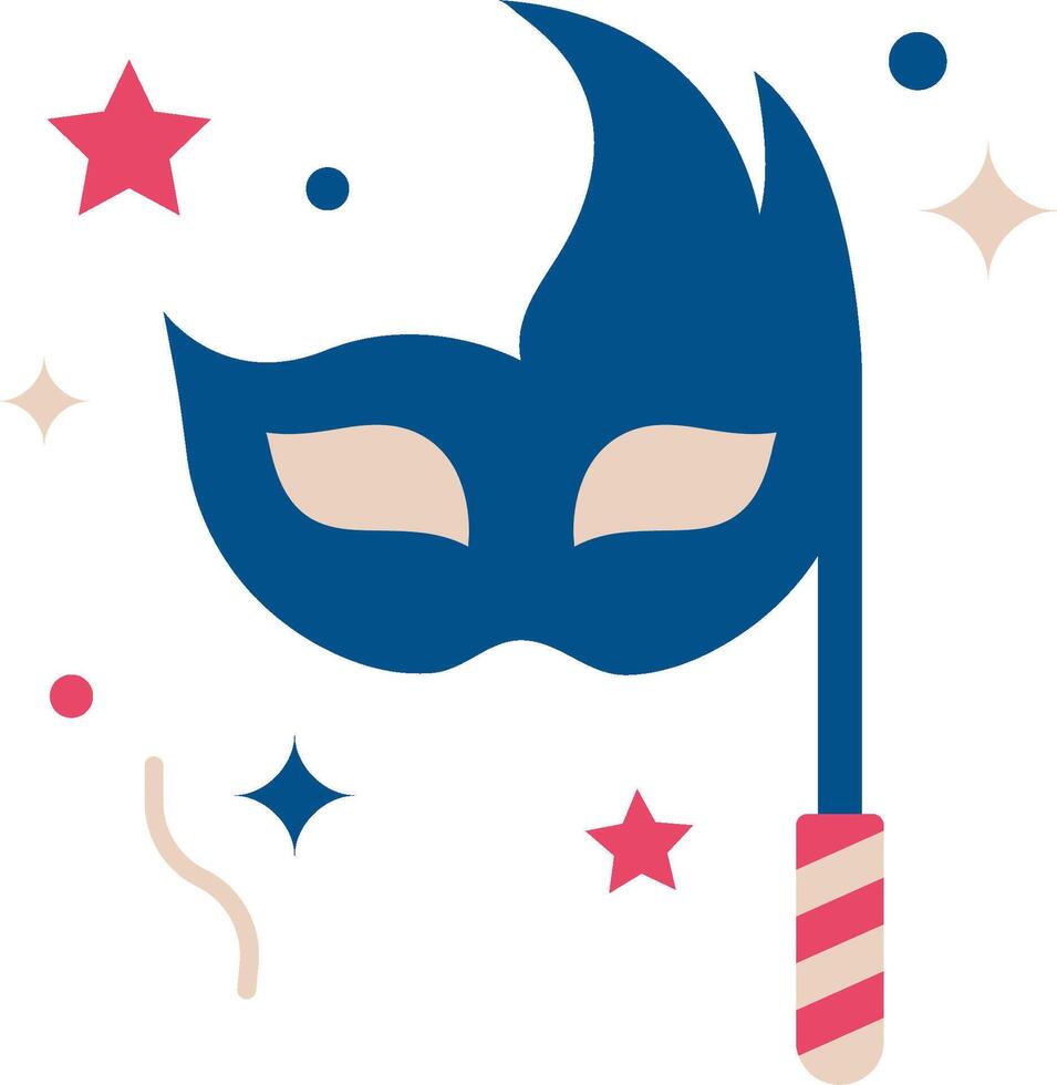 A blue mask with stars and a stick vector