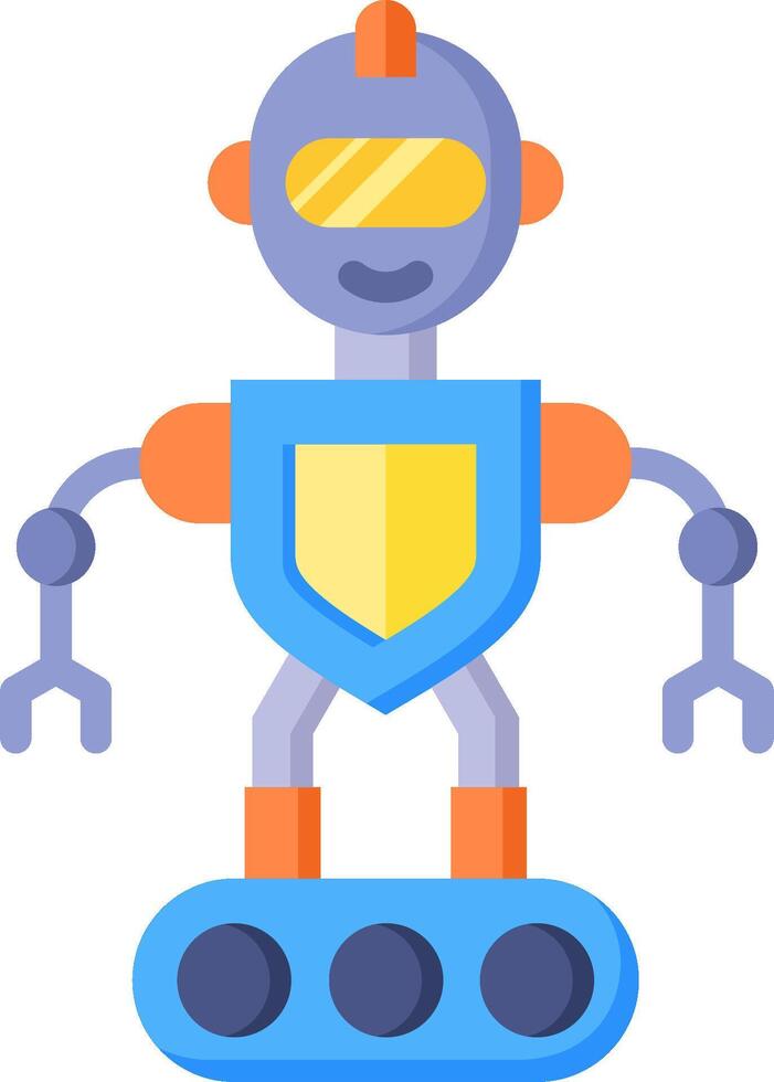A robot with a shield and helmet on its head vector