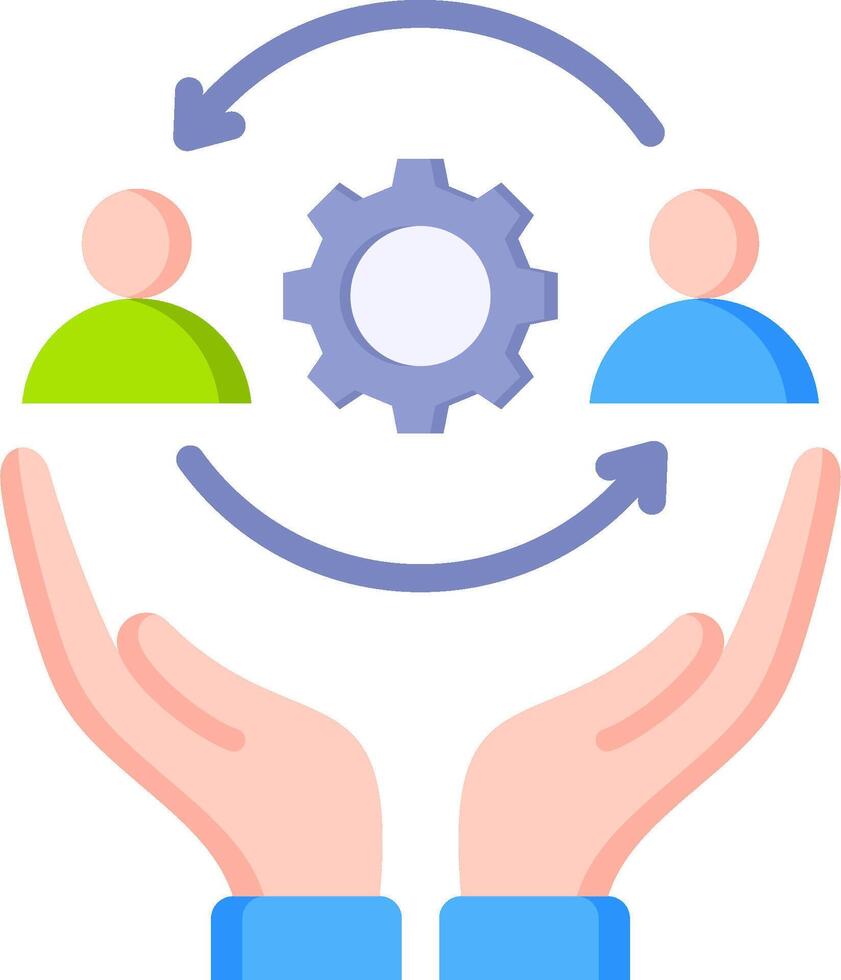 Hands holding a gear and people in the middle vector