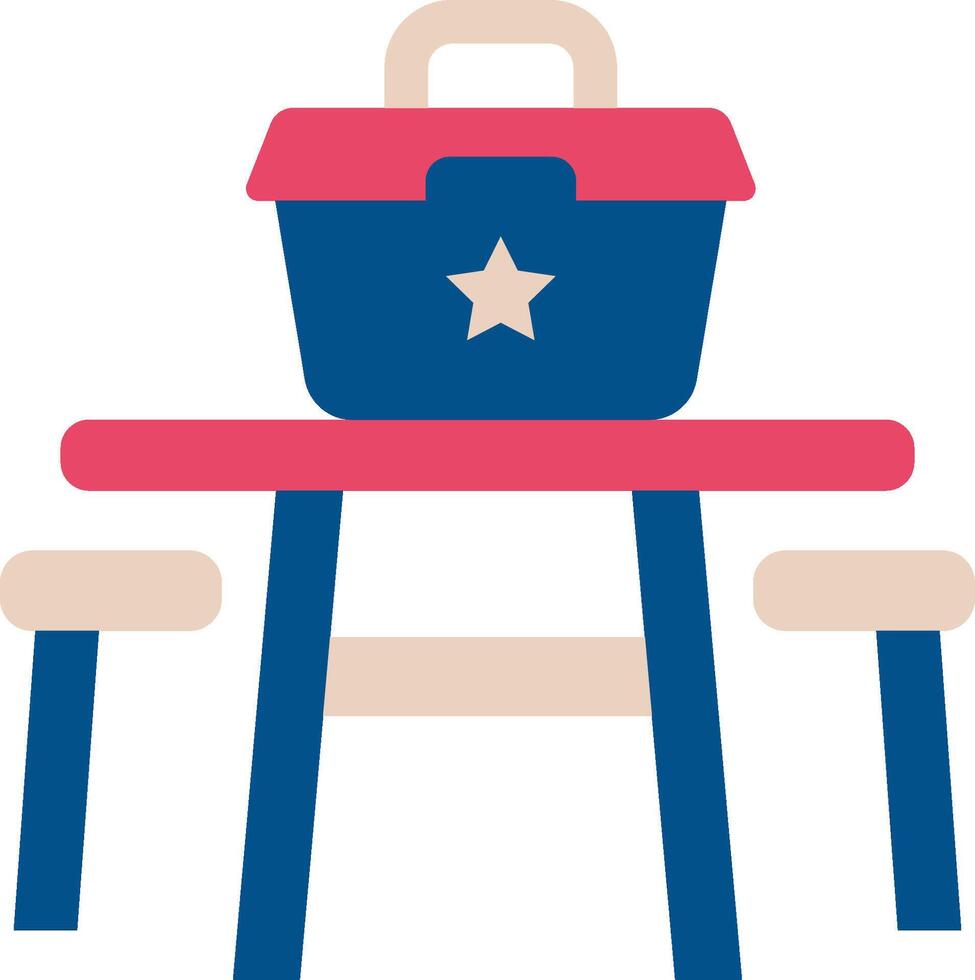 Picnic table with picnic basket and chairs vector