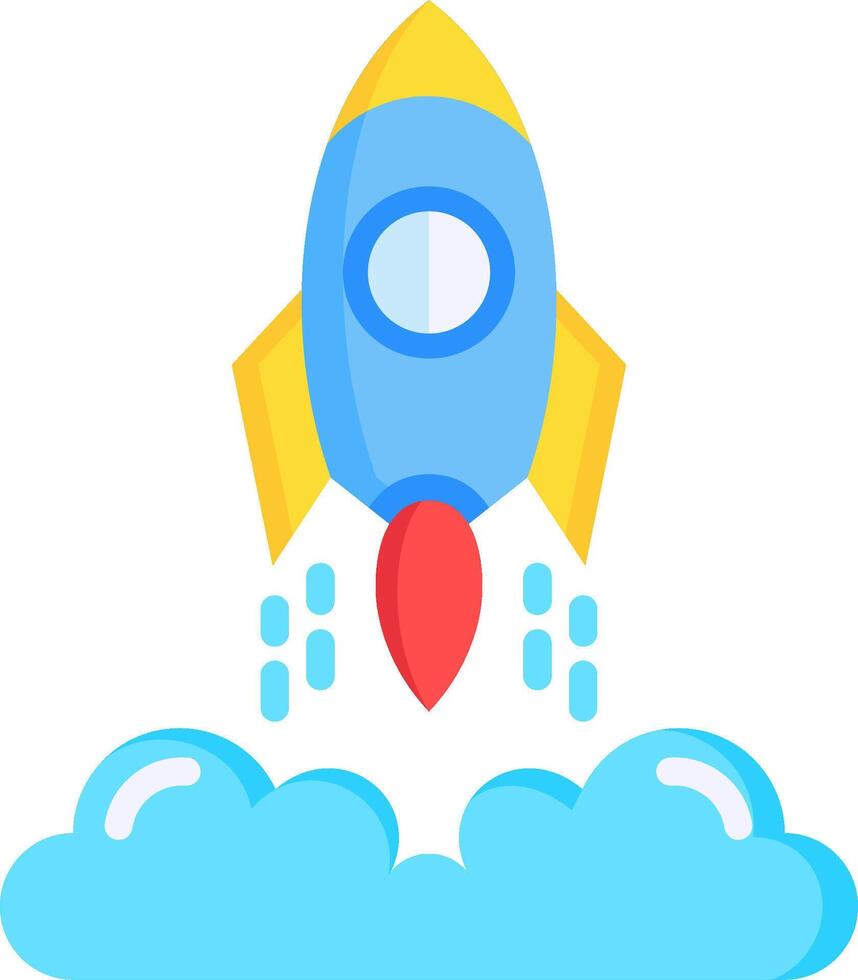 Rocket ship flying in the sky with clouds vector