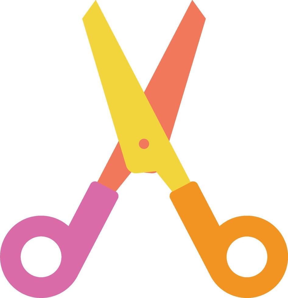 A pair of scissors with a yellow handle and pink handle vector