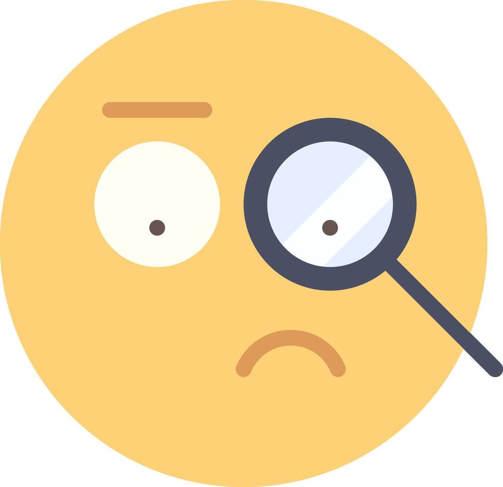 A sad emoticor with a magnifying glass vector
