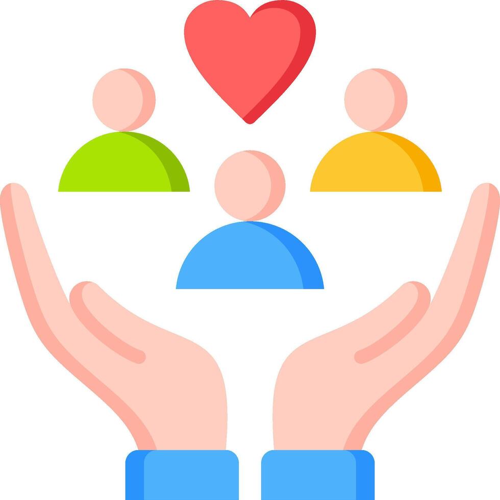 Hands holding a heart and people vector
