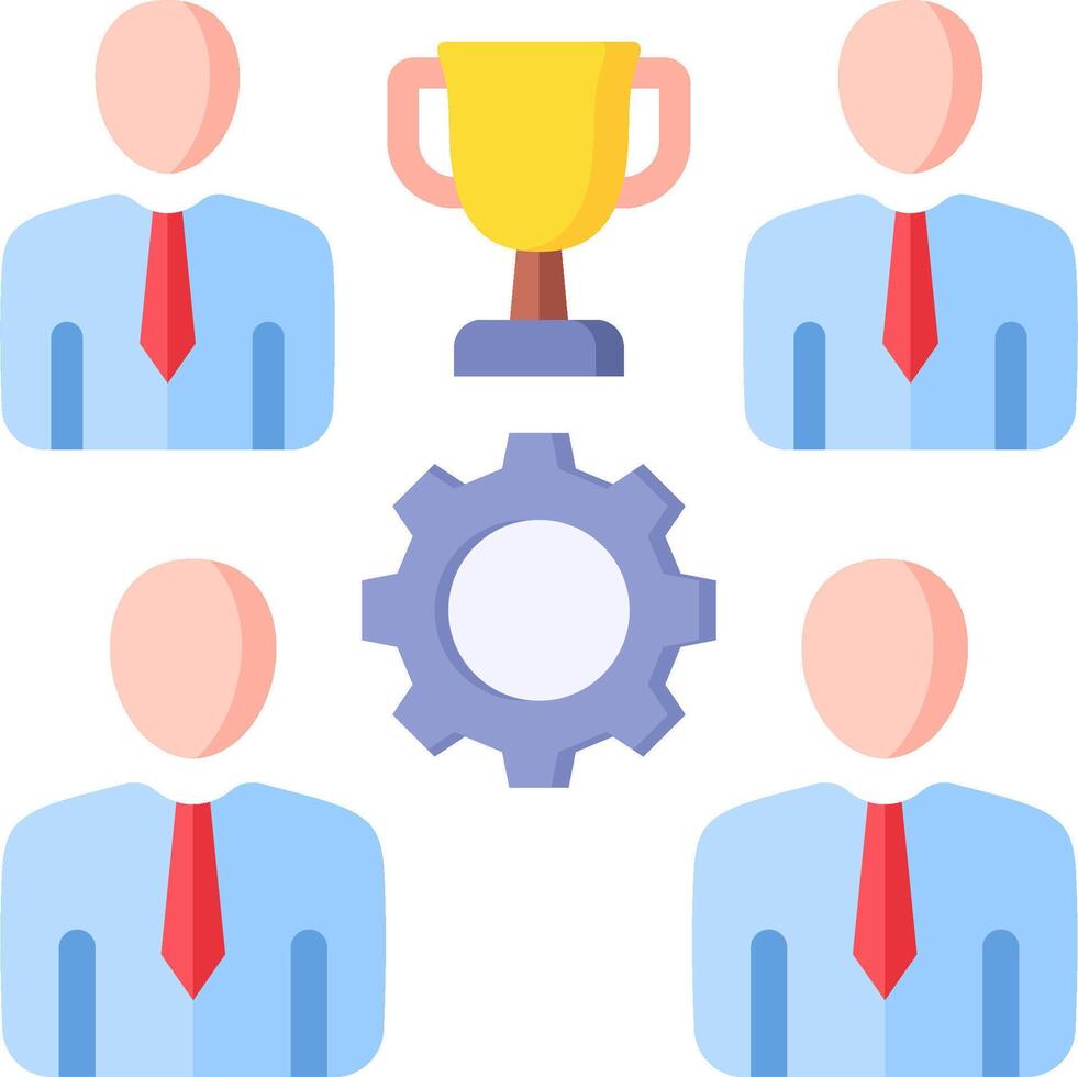 Business people with a trophy and gear vector