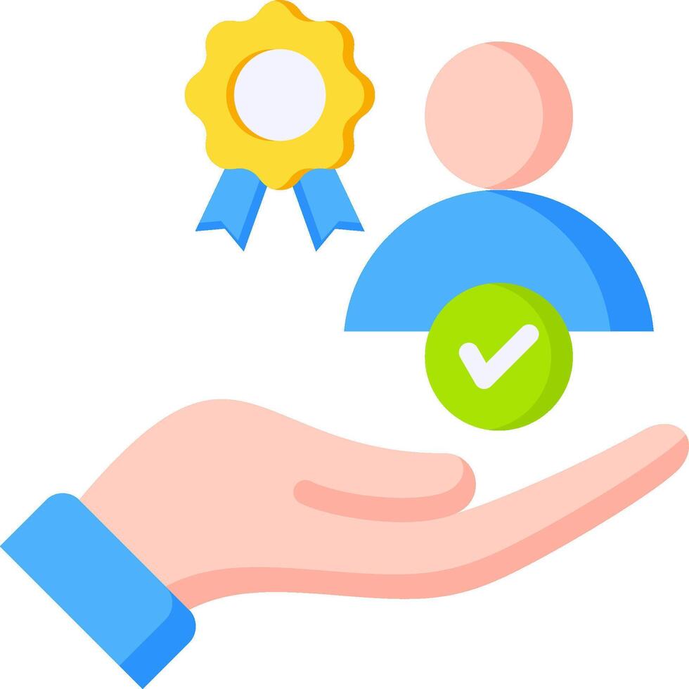 A hand holding a badge and a person with a check mark vector