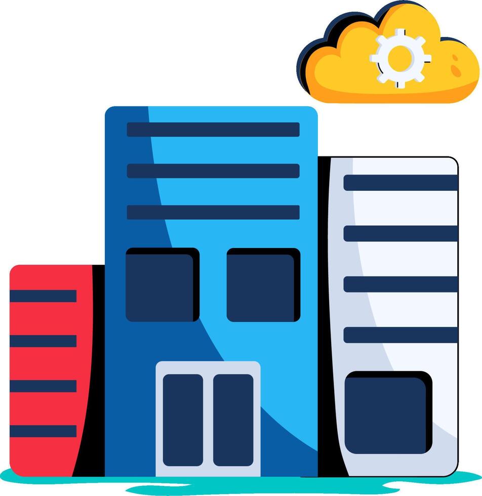A cloud and two buildings with a gear on top vector